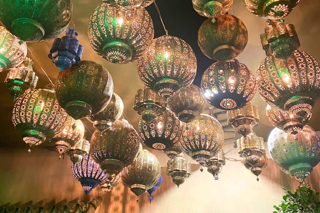 This is a photo of the lanterns on the ceiling of Dar Dar Rooftop.