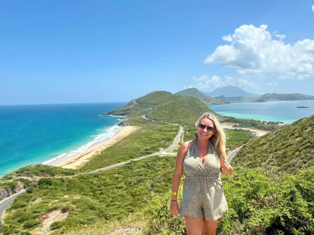 Virgin Voyages St. Kitts port - photo of Eleanor at viewpoint