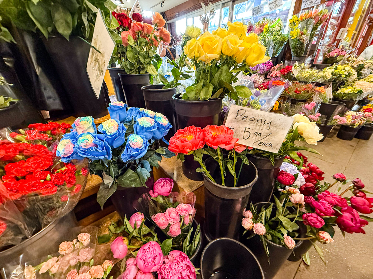 Different kinds of colorful flowers at Gransville Public Market.