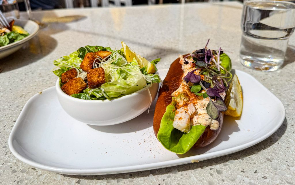 A plate of food with vegetables and proteins.