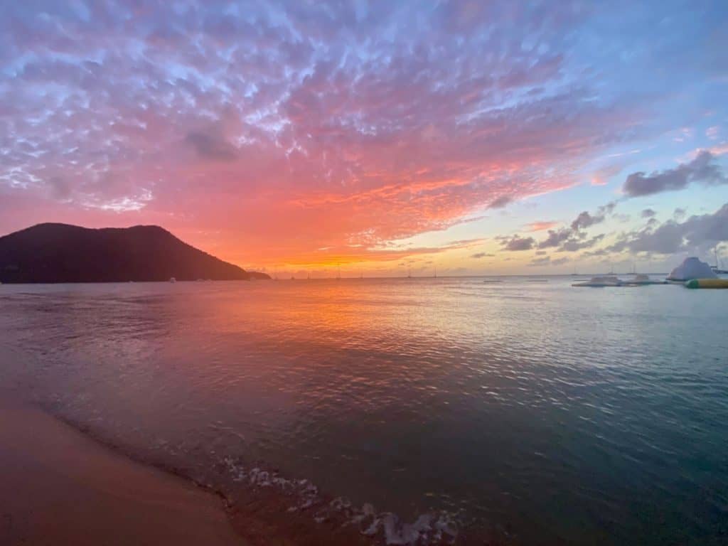 Stunning pink sunset at Pigeon Island, St. Lucia