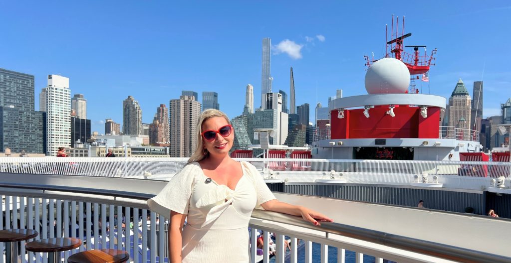 Photo of Eleanor on the pool deck of Brilliant Lady